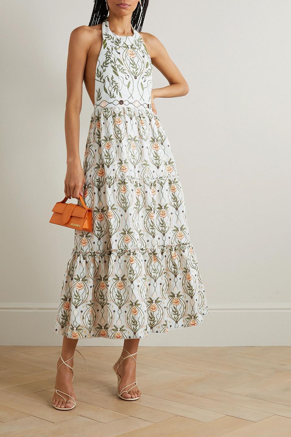 Agave ruffled cotton-blend jacquard midi dress