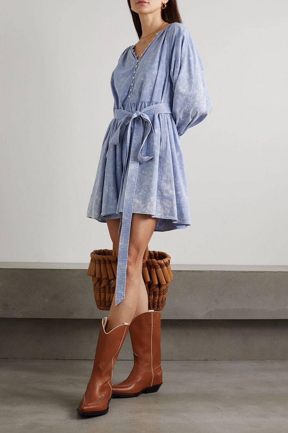 The Coast Walk striped bleached cotton-chambray mini dress