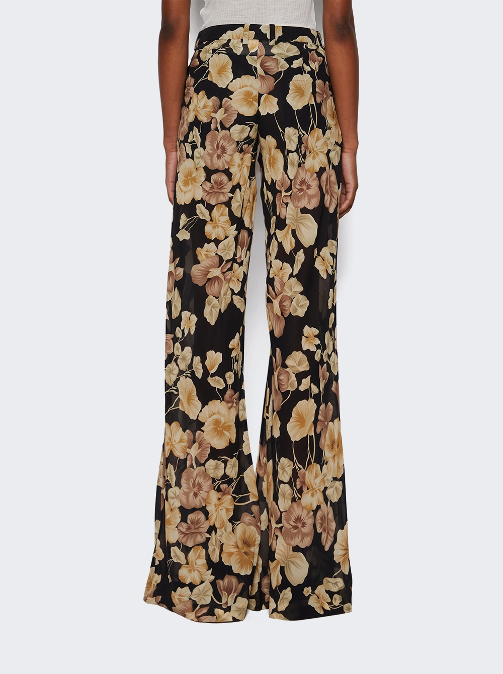 Flared Pants in Floral Silk Georgette Black and Beige