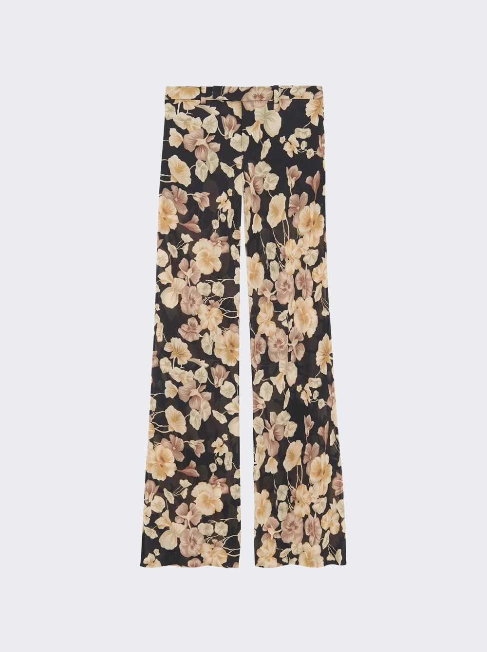 Flared Pants in Floral Silk Georgette Black and Beige