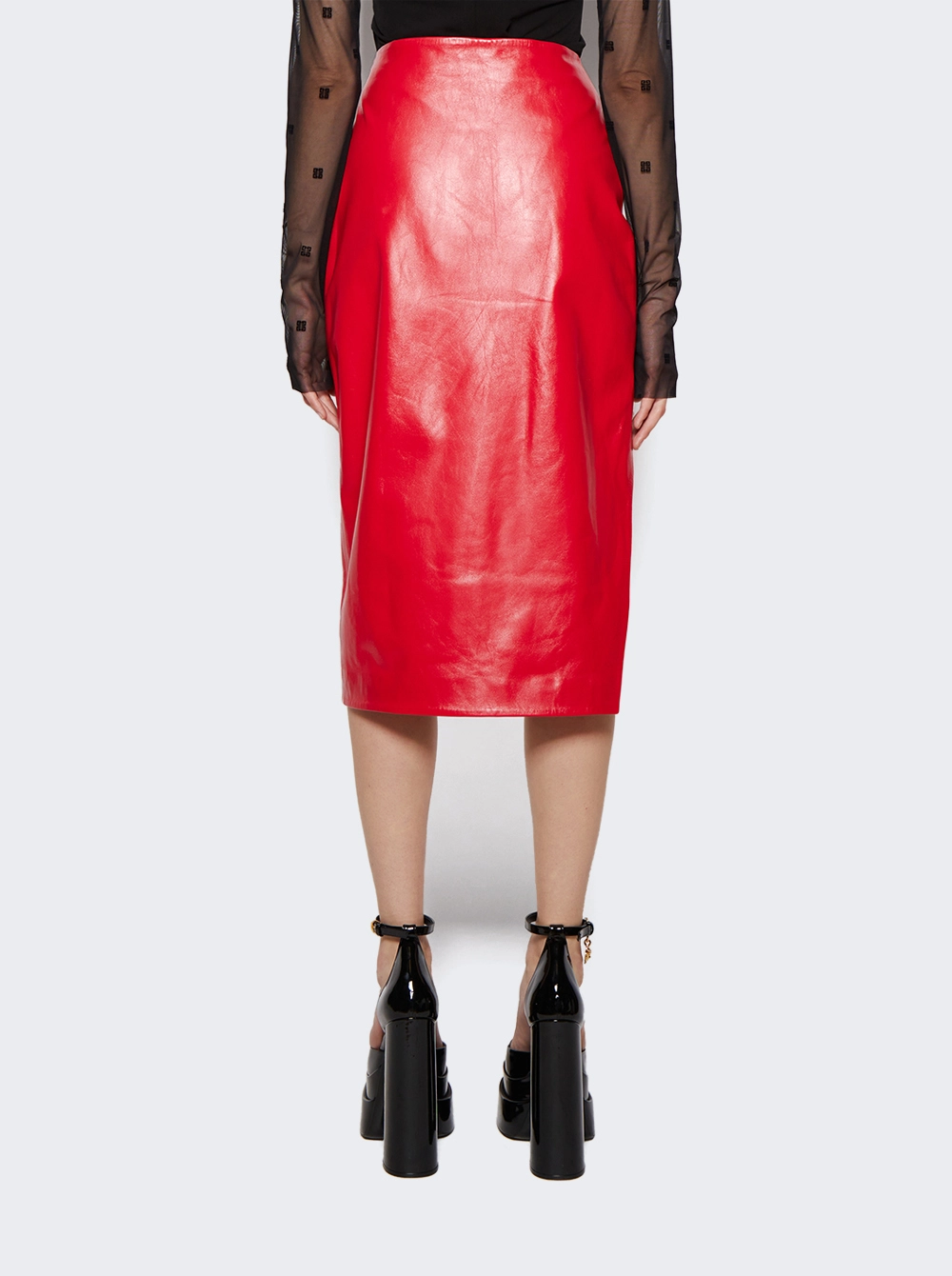 Midi Slit Leather Skirt Red