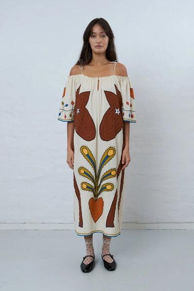 Embroidered Strap Midi Dress