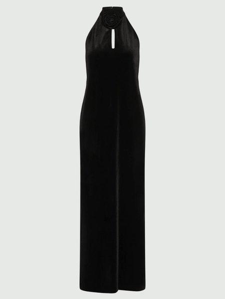 Pacos Women's Black Long Velvet Dress 2423626072 Col 001