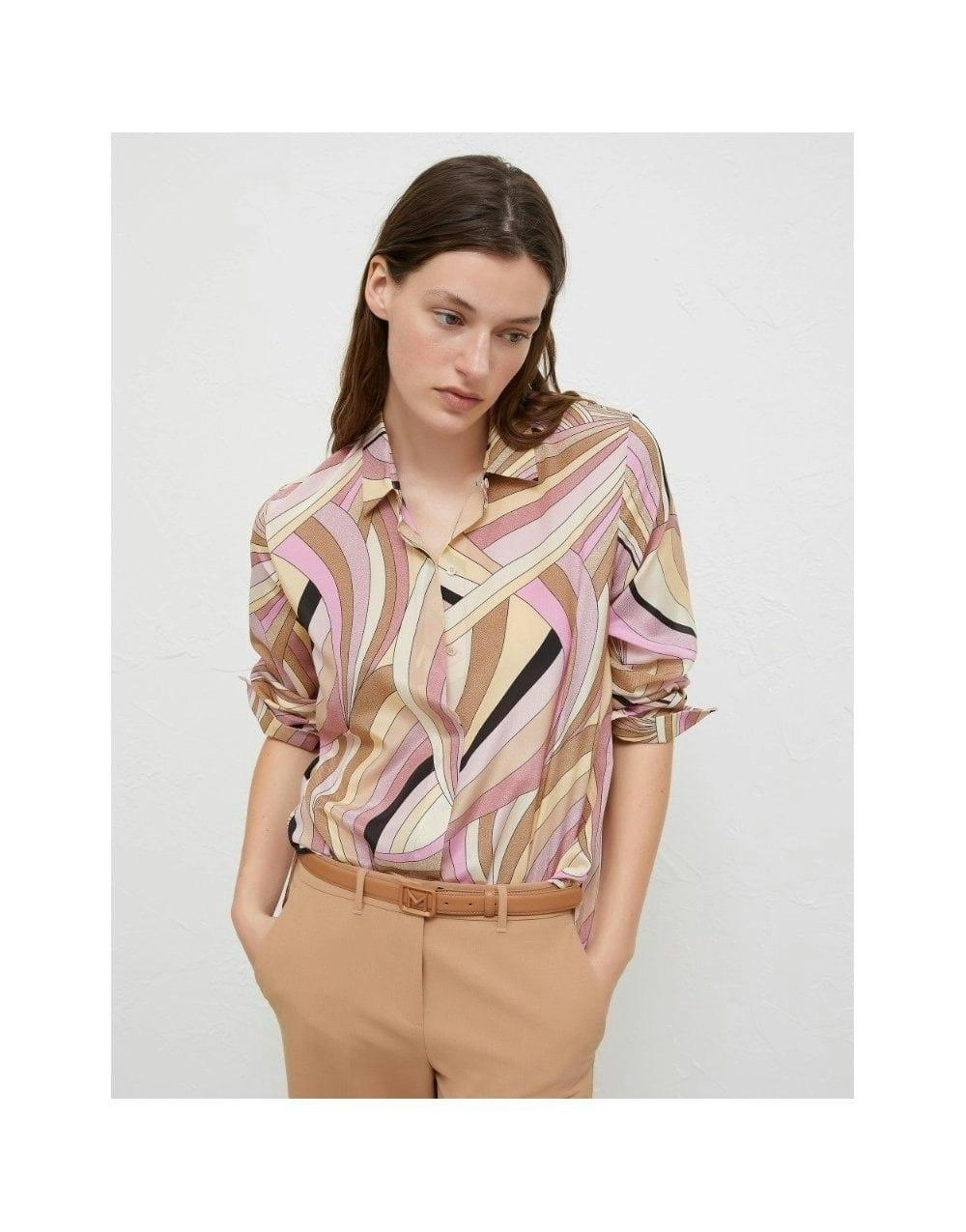 Marella Minerva Abstract Waves Shirt Col: 001 Pink Multi, Size: 16