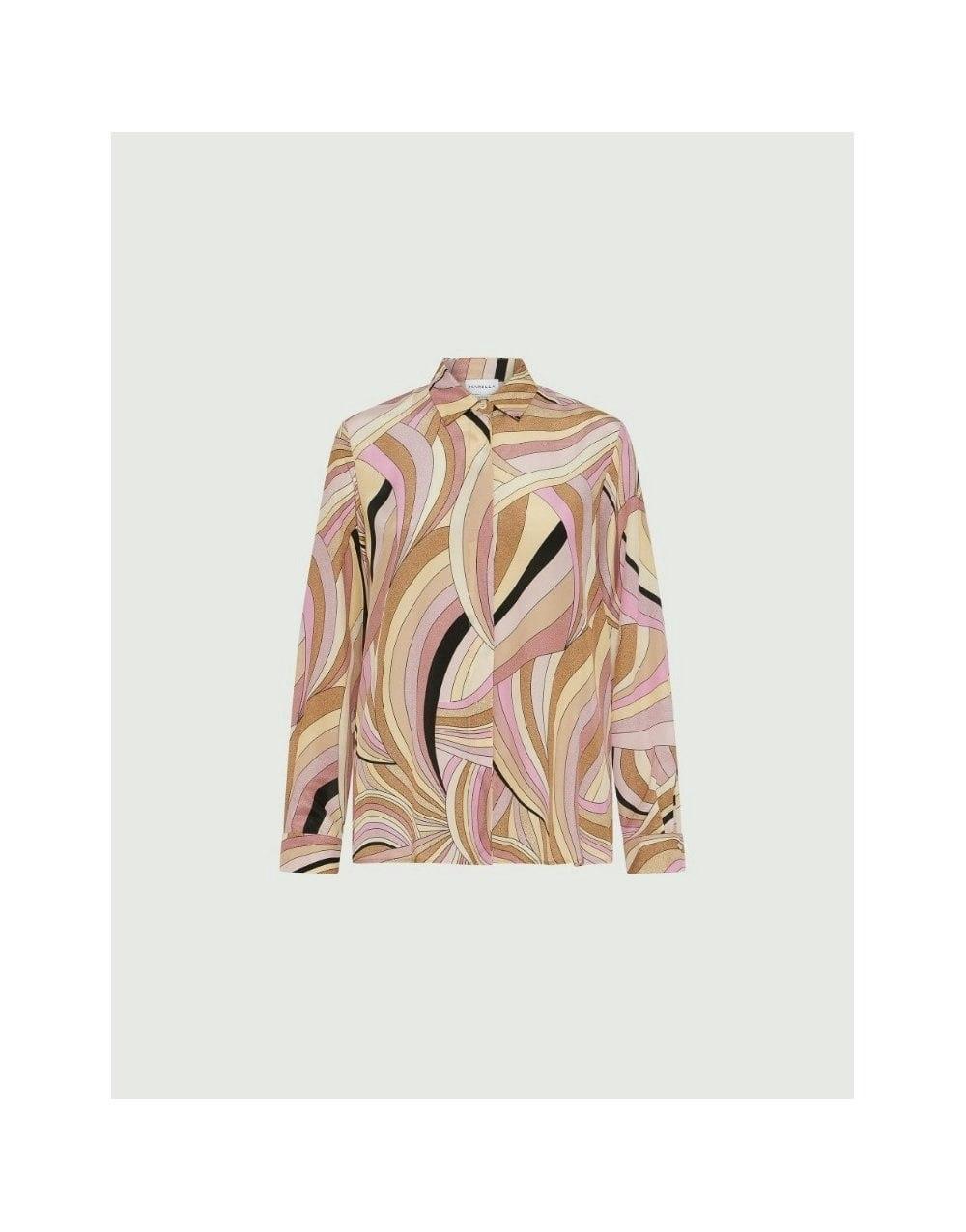 Marella Minerva Abstract Waves Shirt Col: 001 Pink Multi, Size: 16