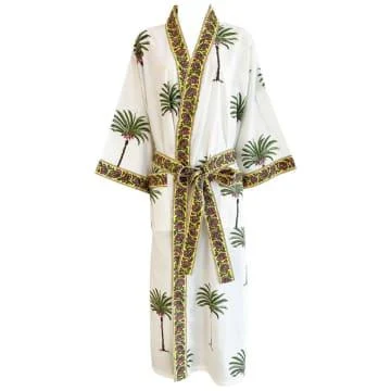 Ladies Green Palm Tree Print Cotton Dressing Gown