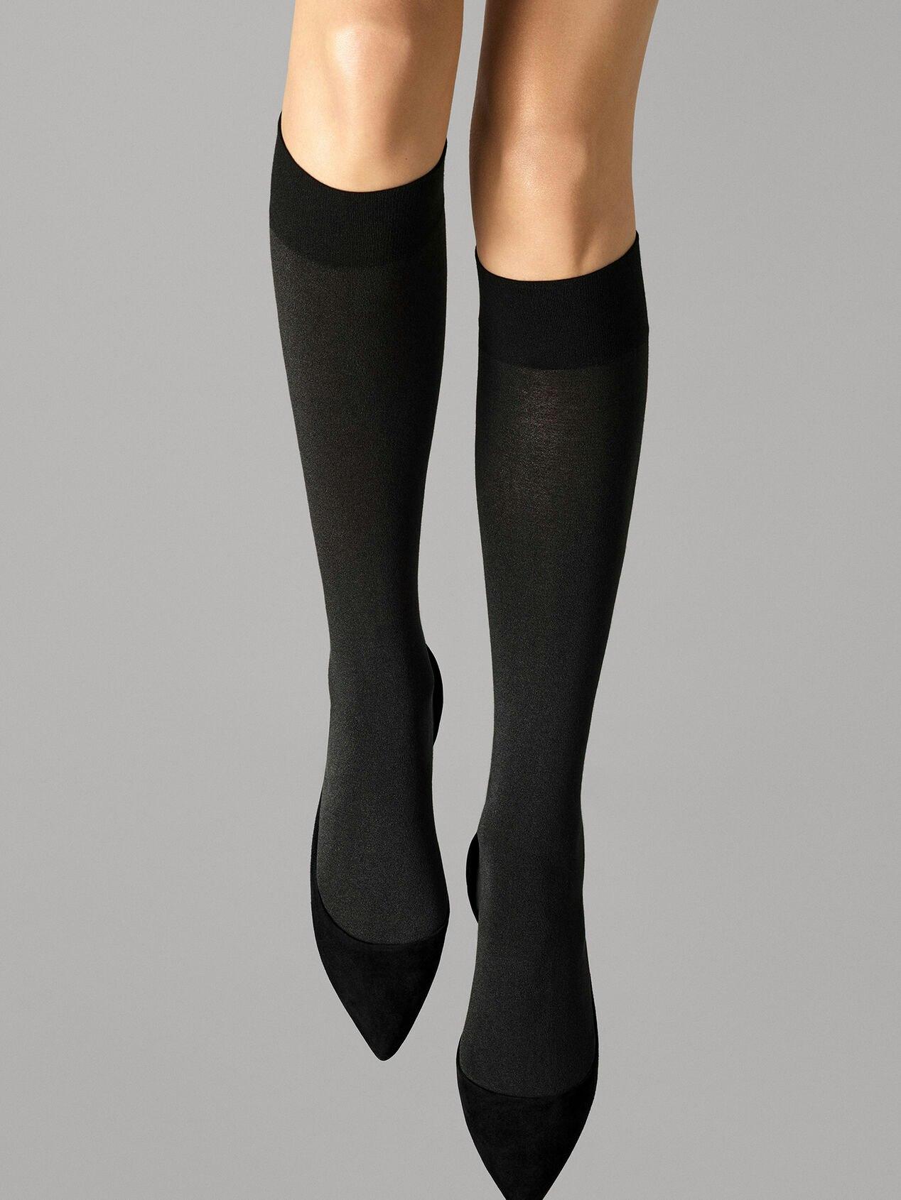 Black Cotton Velvet Knee Highs