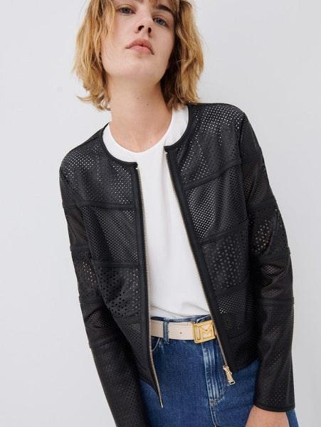 Black Istmo Perforated Style Vegan Leather Jacket