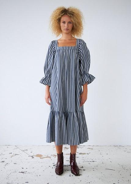 Striped Midi Dress - Blue