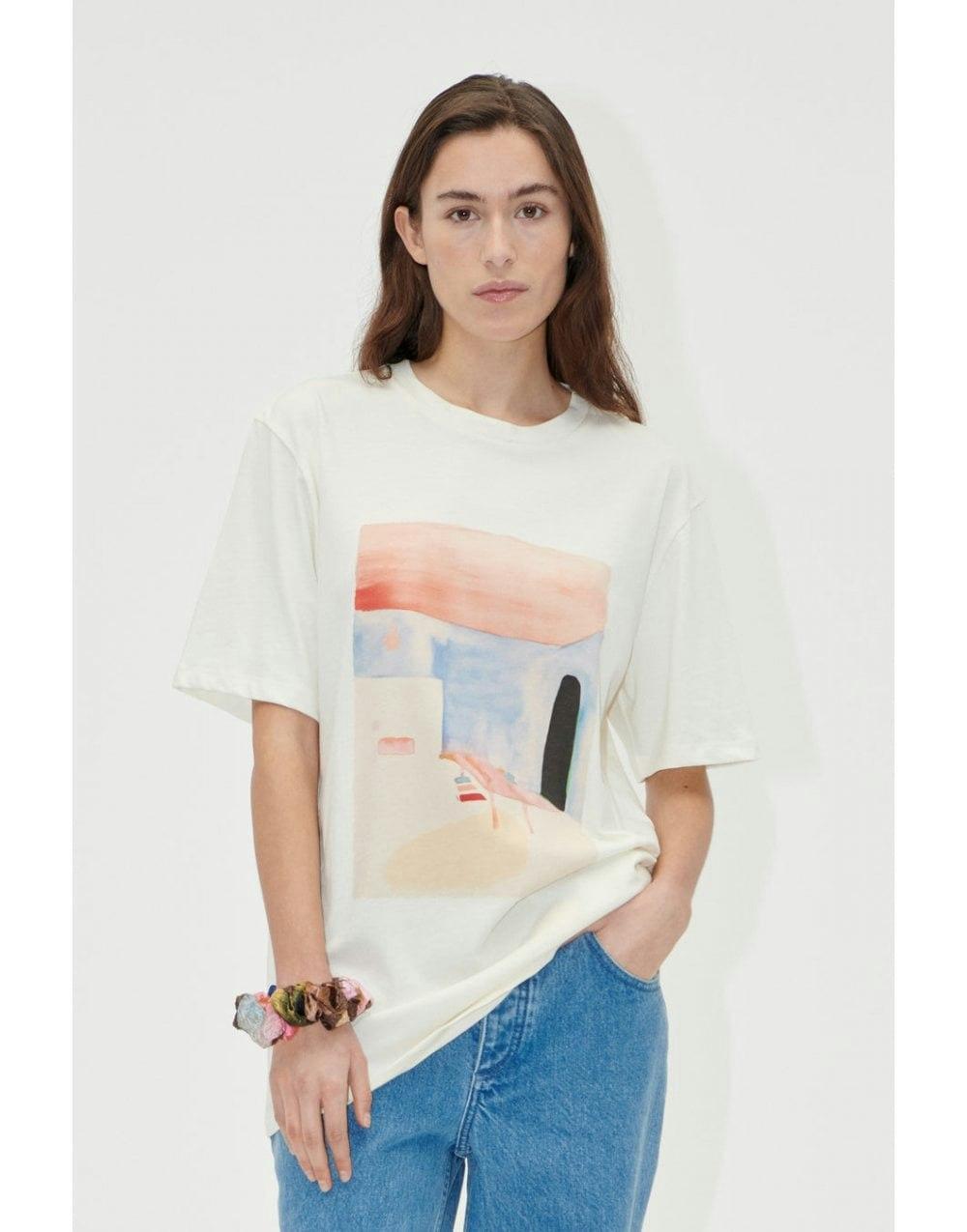 Stine Goya Aquarelle Showroom Graphic T-shirt Col: White Multi, Size: