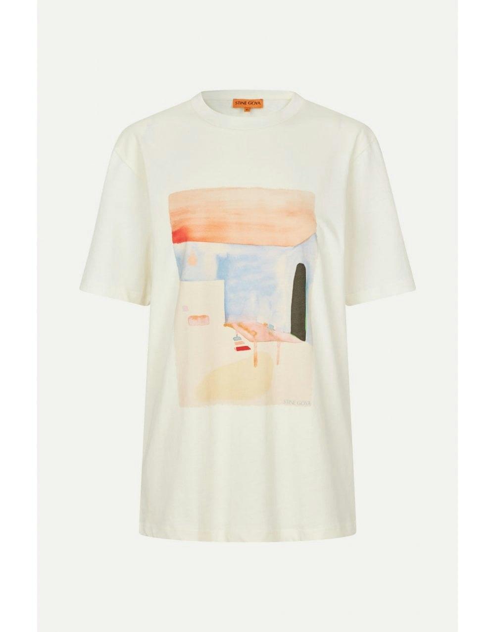 Stine Goya Aquarelle Showroom Graphic T-shirt Col: White Multi, Size: