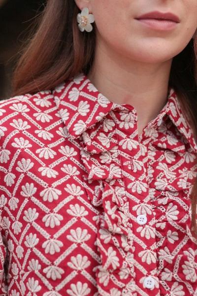 Red and Cream Broderie Triumph Shirt