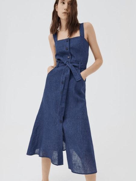 Blue Nizza Linen Maxi Dress