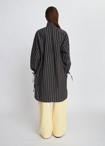 Dark Striped High Neck Shirt Dress