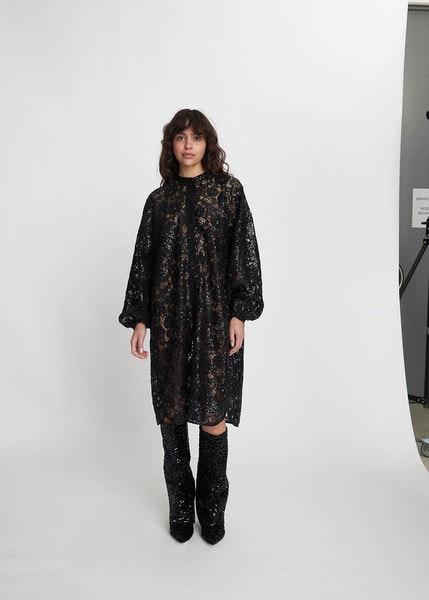 Lace Sequins Shirt Dress