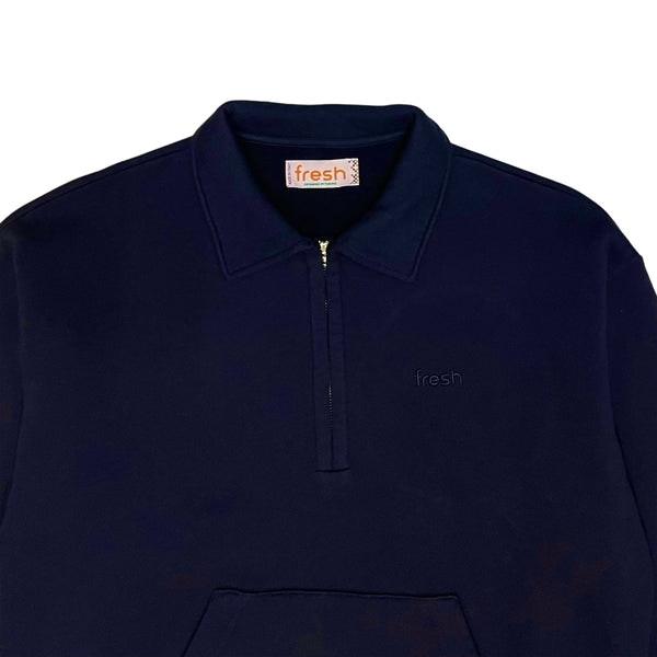 Mike Blue Night Zipper Polo Sweatshirt In Winter Cotton