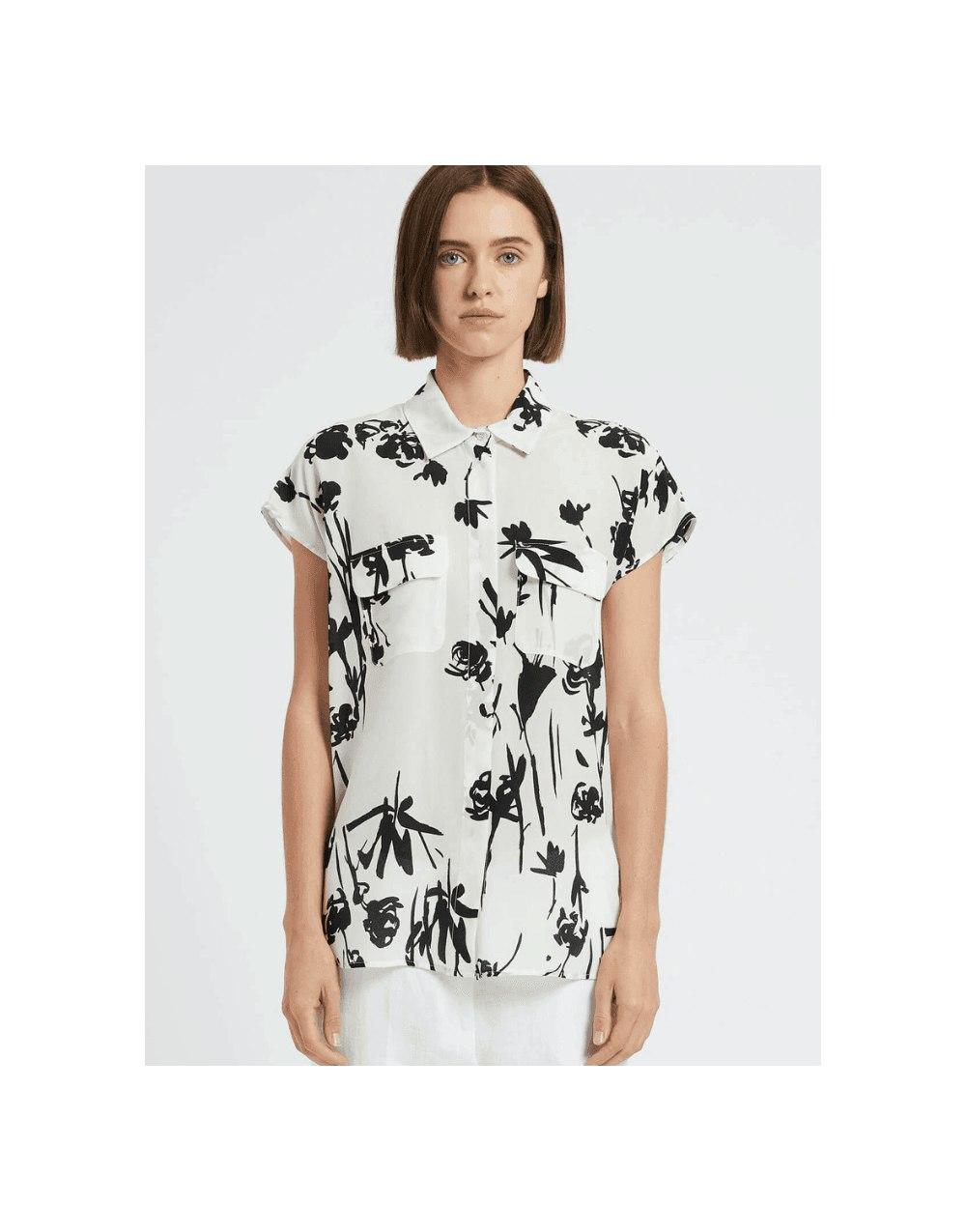 Marella Mister Floral Detail Short Sleeve Shirt Col: White Floral, Siz