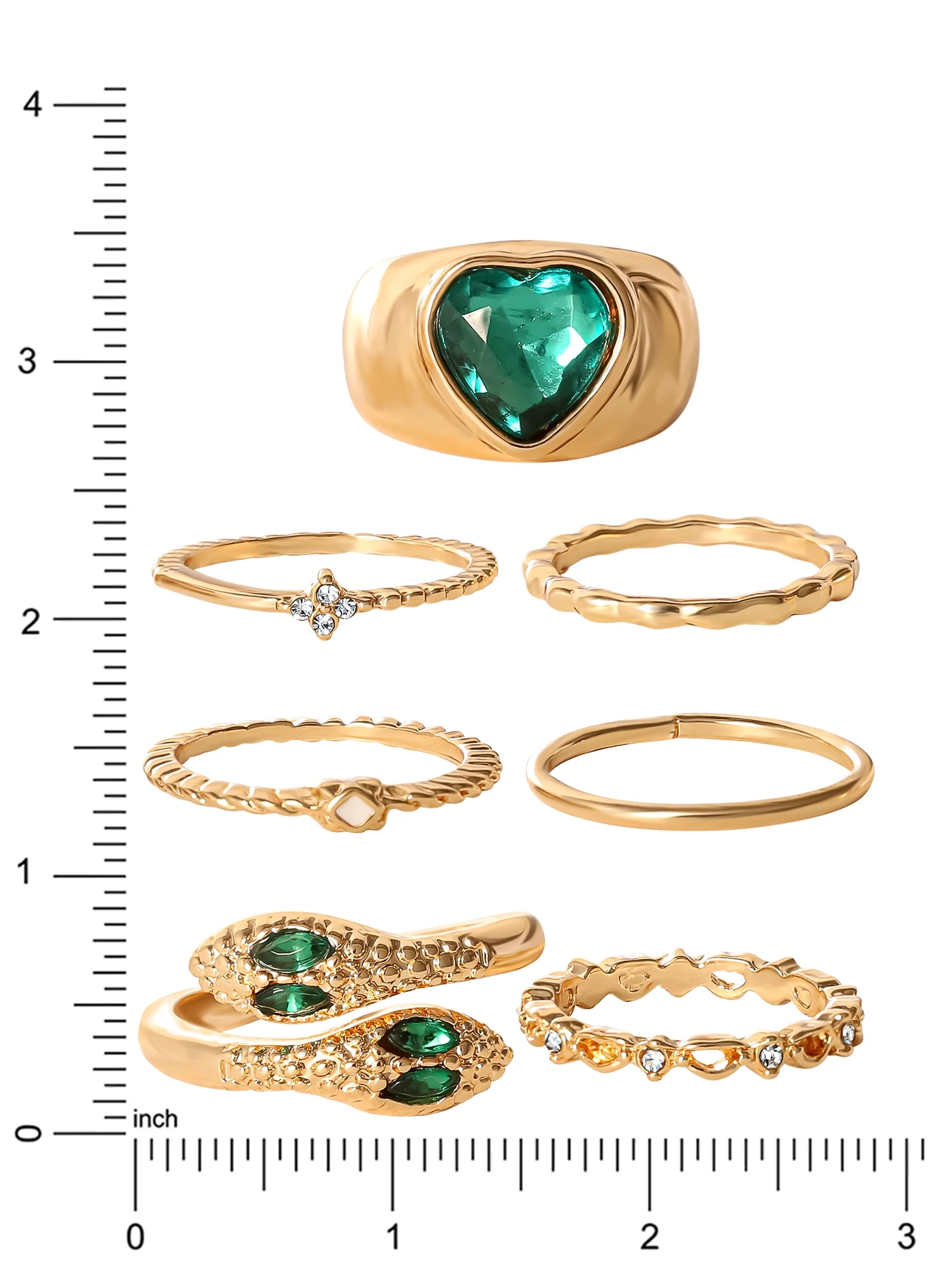 Jessica Simpson Ring Set, Set of 6 Gold Tone with Variety and Green Gemstones