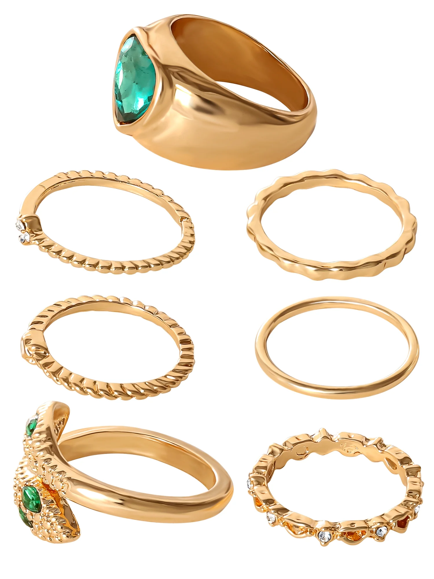 Jessica Simpson Ring Set, Set of 6 Gold Tone with Variety and Green Gemstones