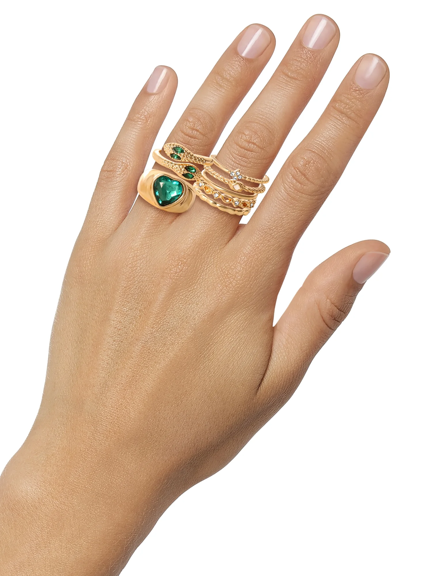 Jessica Simpson Ring Set, Set of 6 Gold Tone with Variety and Green Gemstones