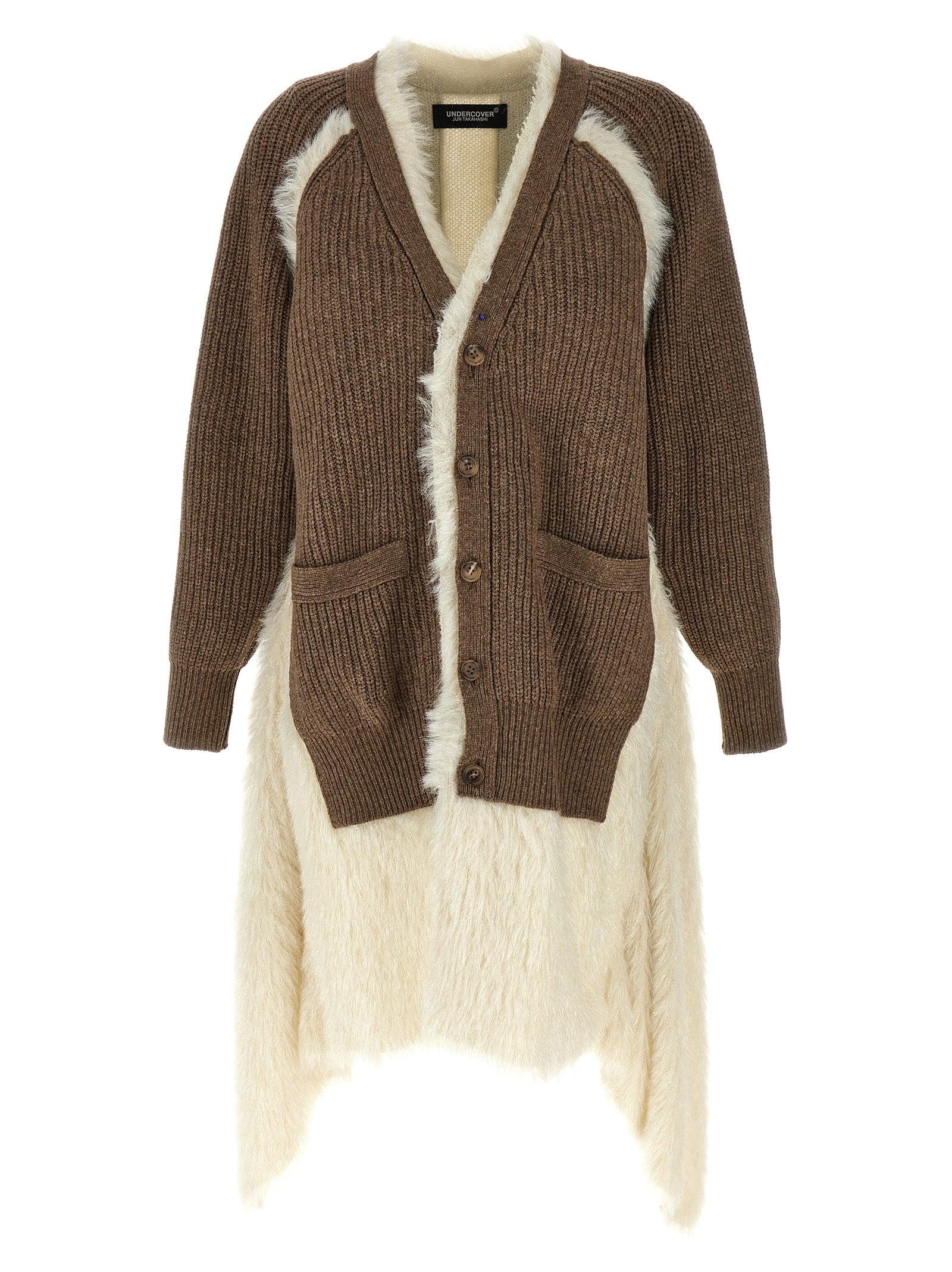 Two-Material Cardigan Sweater, Cardigans Brown