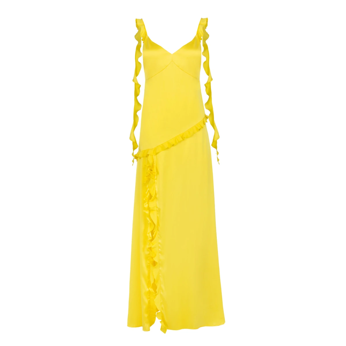 Ruffled Silk Maxi Dress In Lemon Yellow