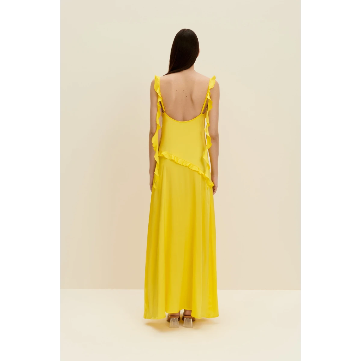 Ruffled Silk Maxi Dress In Lemon Yellow