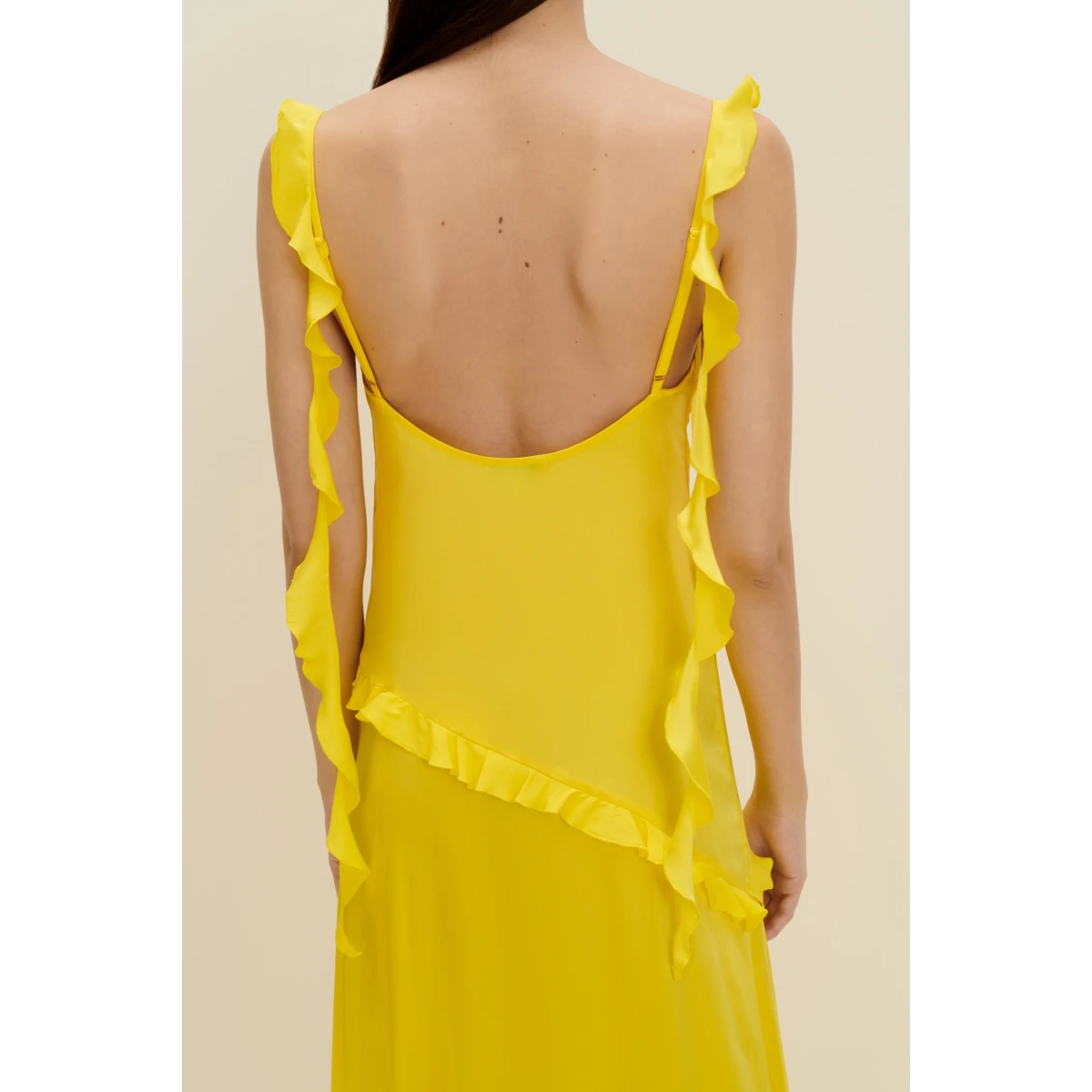 Ruffled Silk Maxi Dress In Lemon Yellow