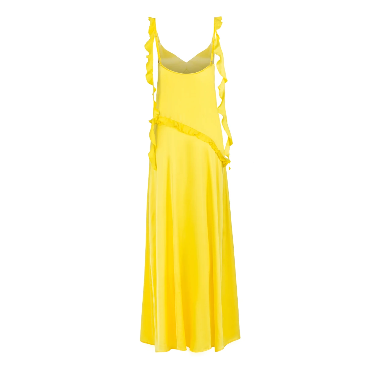 Ruffled Silk Maxi Dress In Lemon Yellow