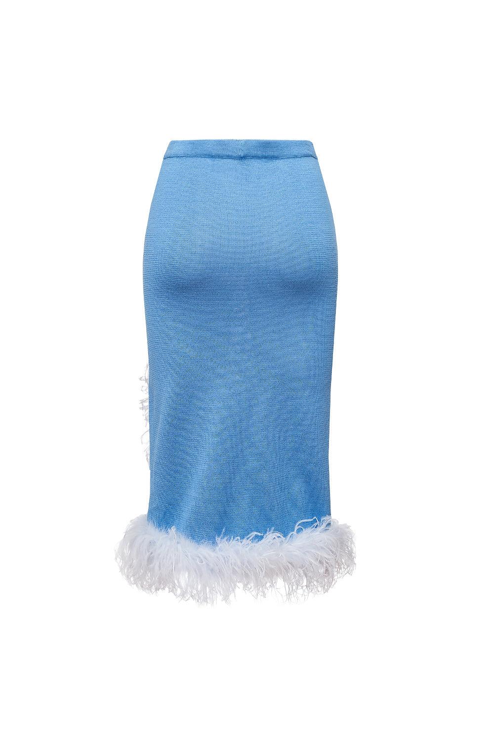 Blue Knit Skirt-Dress With faux feather Details