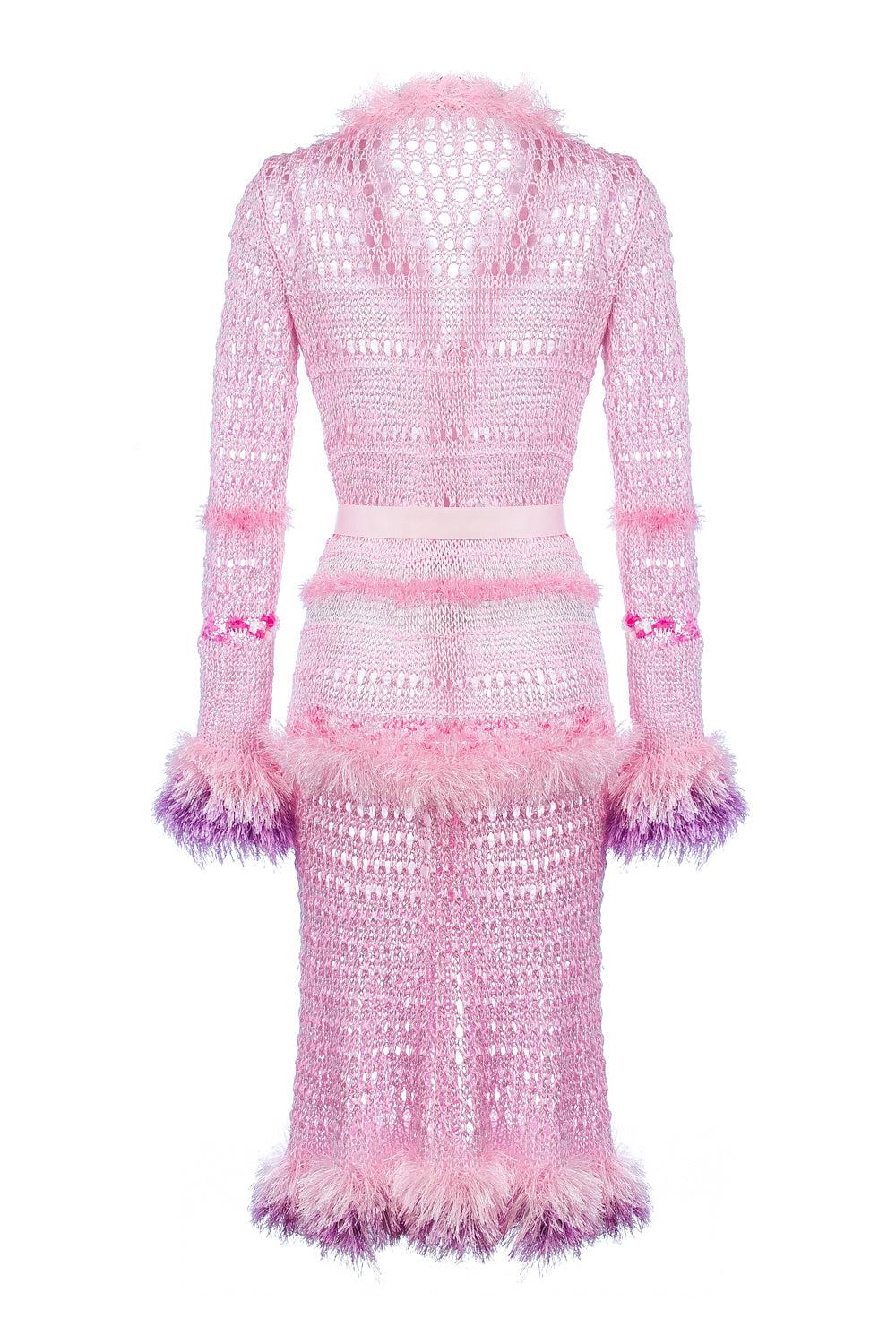 Monroe Pink Handmade Knit Cardigan-Dress With Belt