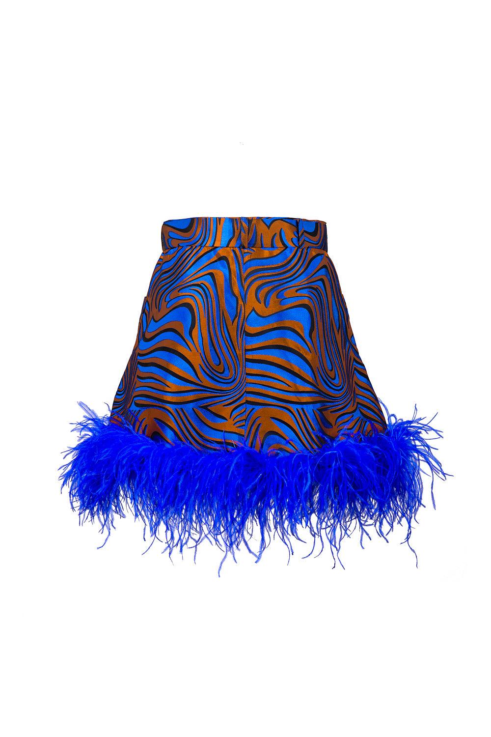 Blue Marilyn Skirt With Feathers Details