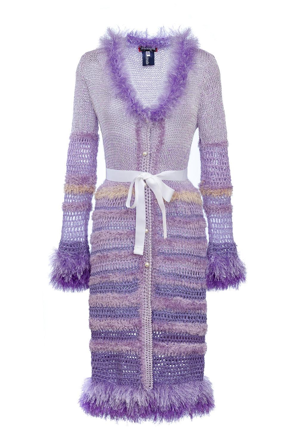 Purple Handmade Knit Cardigan-Dress