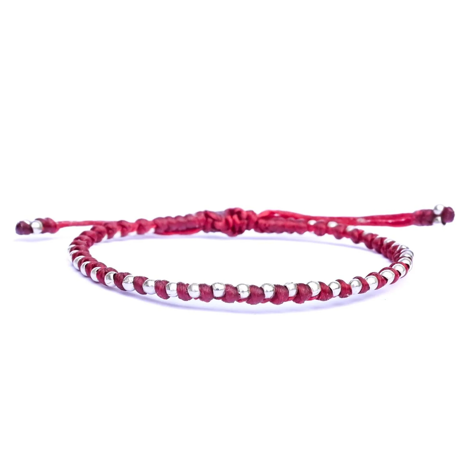 Delicate Red Friendship Bracelet With Tiny Silver Beads For Women - Spitafields