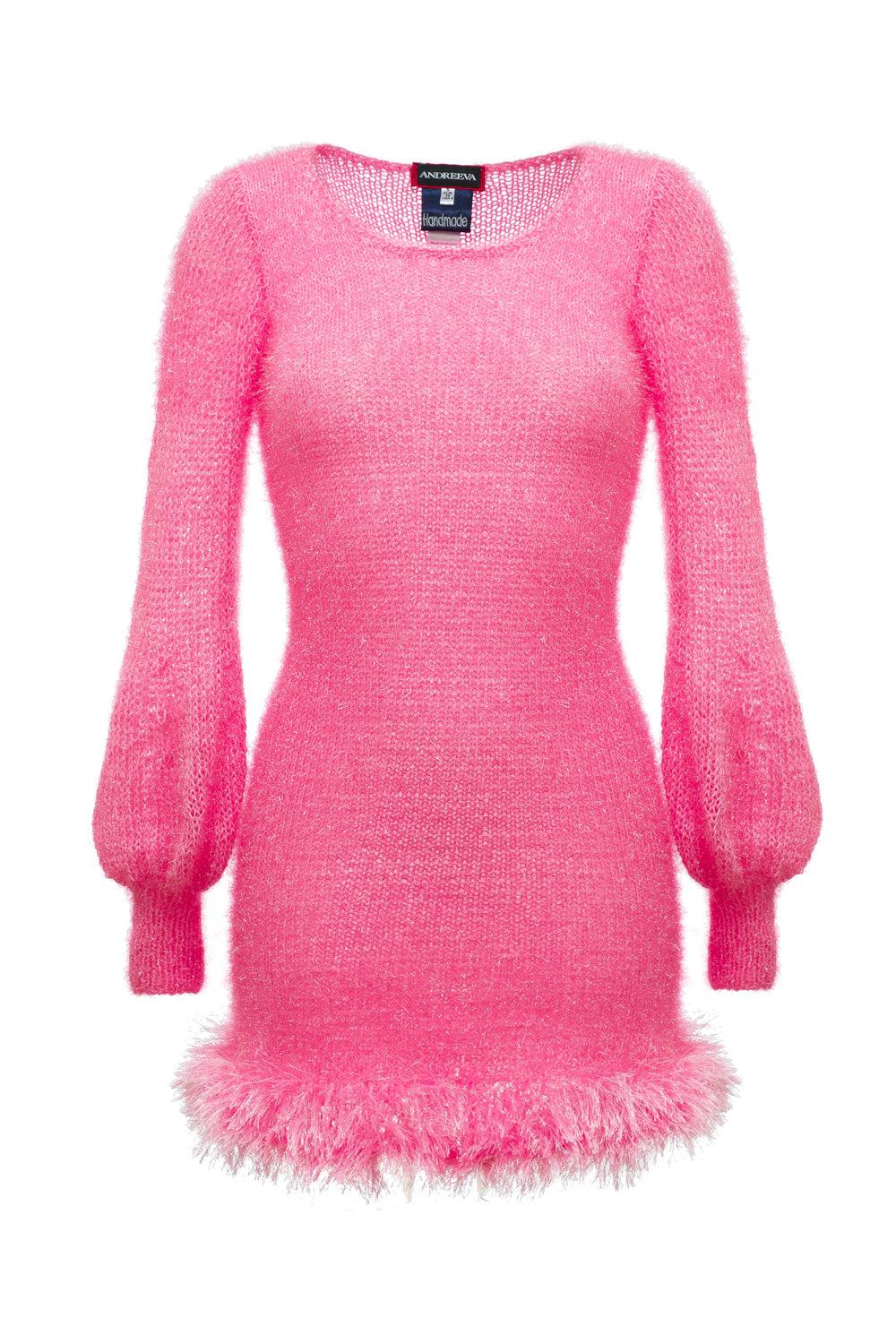 Handmade Knit Dress with Glitter - Pink