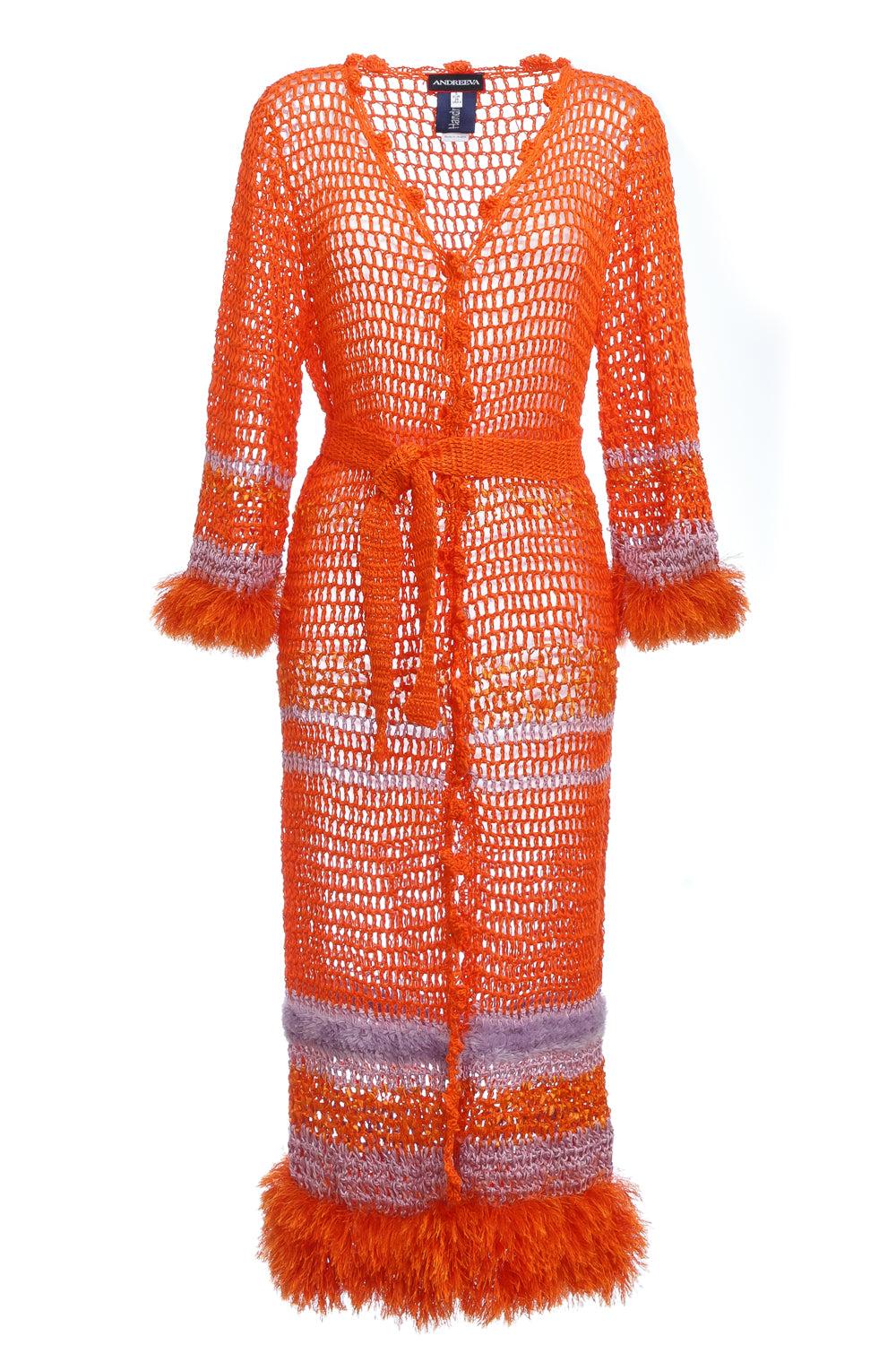 Orange Handmade Crochet Cardigan-Dress