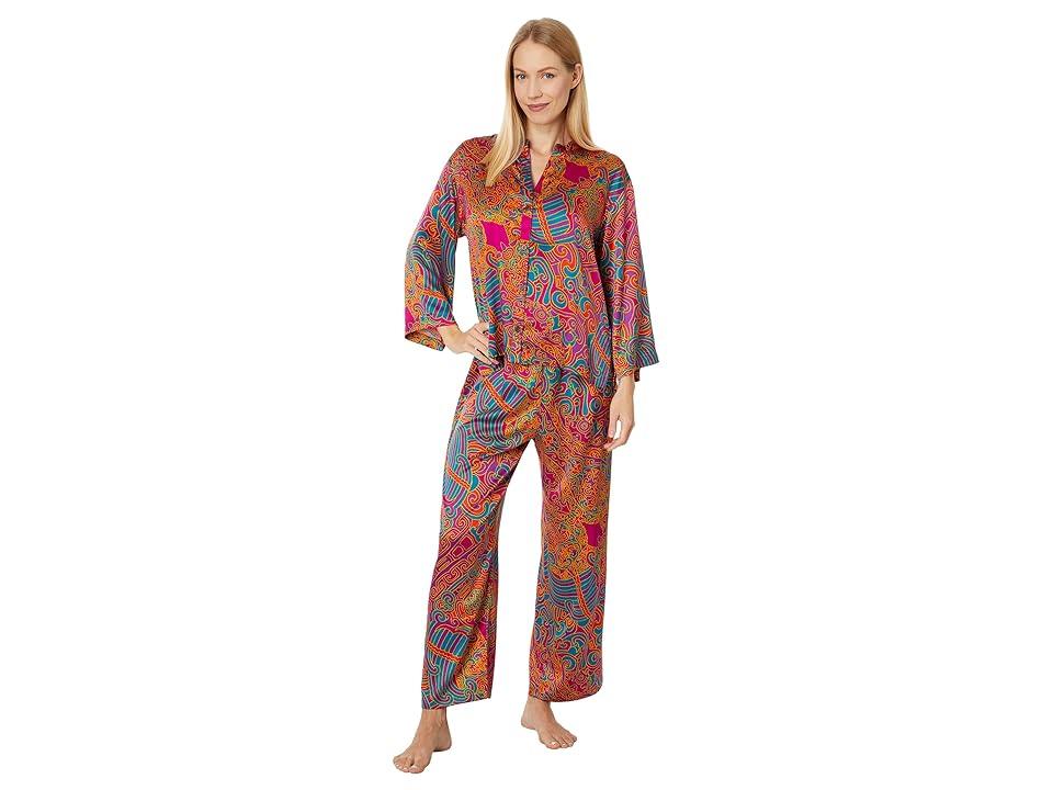 Kaleidoscope Satin Mandarin Pajama Pant Set